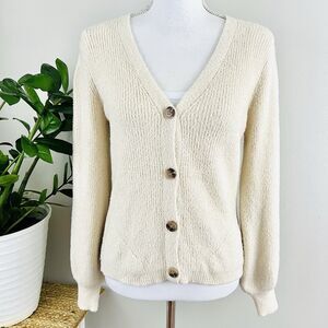 Joie Cream Soft Cozy Ribbed Knit Button Down Cardigan Sweater Quiet Luxury Small